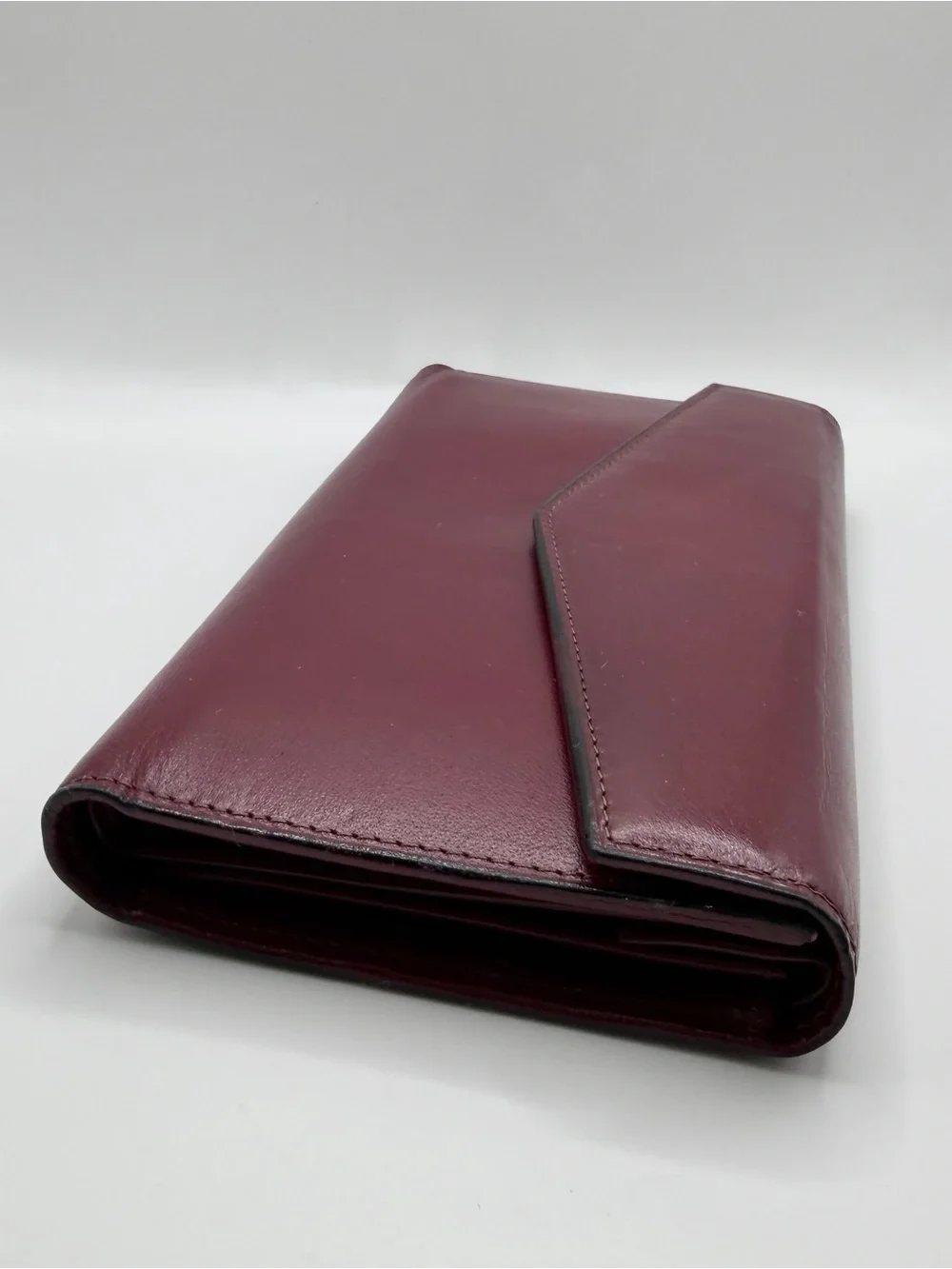 Vintage Paco Rabanne Paris Burgundy Leather Envelope Wallet NIB